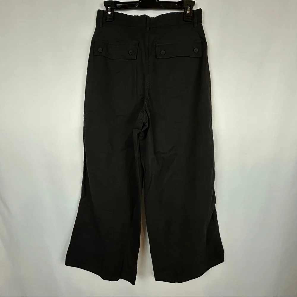 NEW Everlane Crop Black Wide Straight Leg Cargo Pants Cotton Linen Blend Size 6
